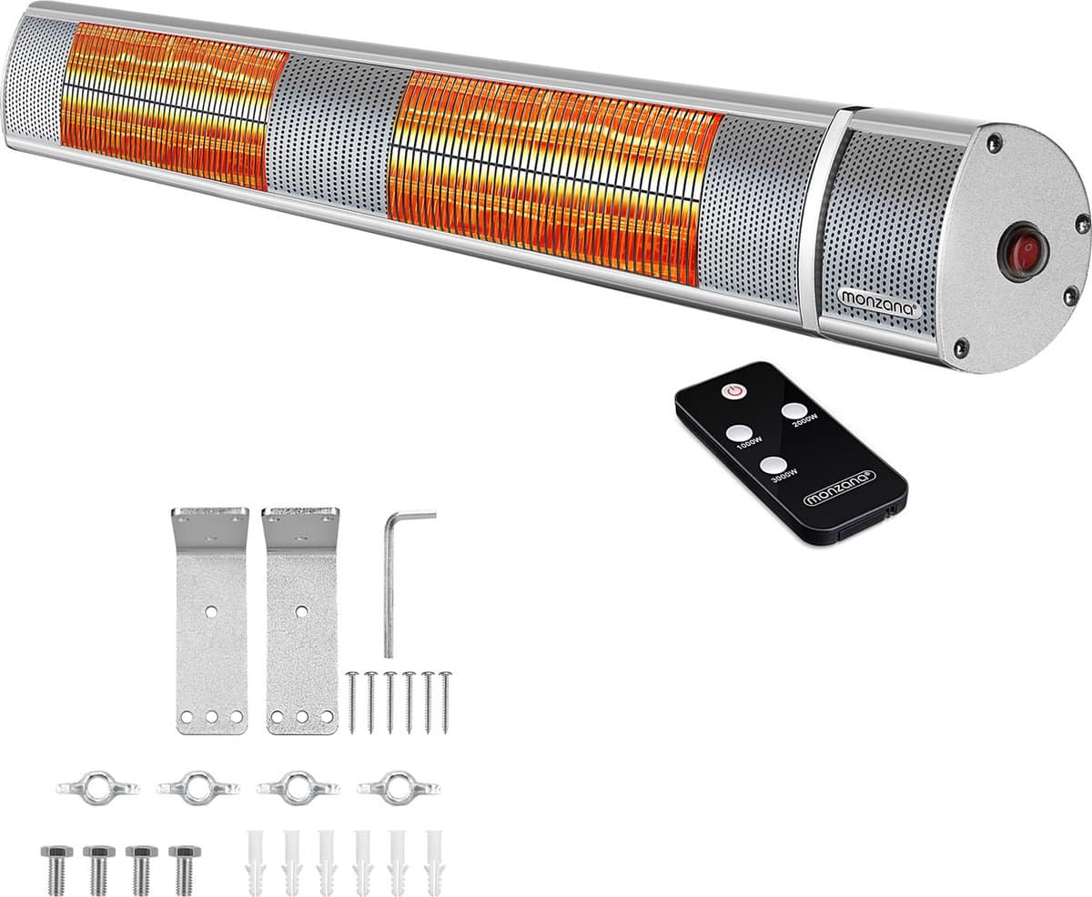 monzana infraroodstraler 3000w incl. afstandsbediening zilver