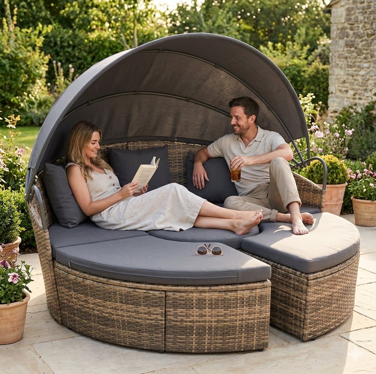 multifunctioneel zonne eiland santorini voor 2 personen met kussens