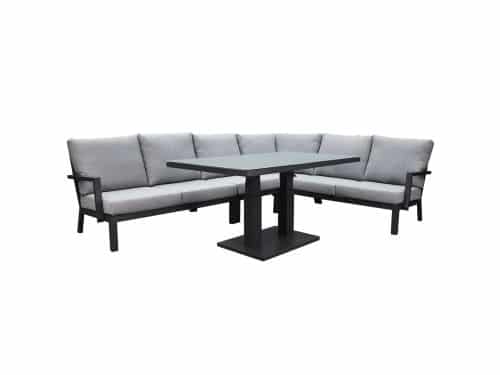 New York hoek dining loungeset 5 delig verstelbare tafel 140x85 cm antraciet aluminium