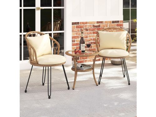 Nordic Comfort Rotan Balkonset 3-Delig met Tafel en Kussens