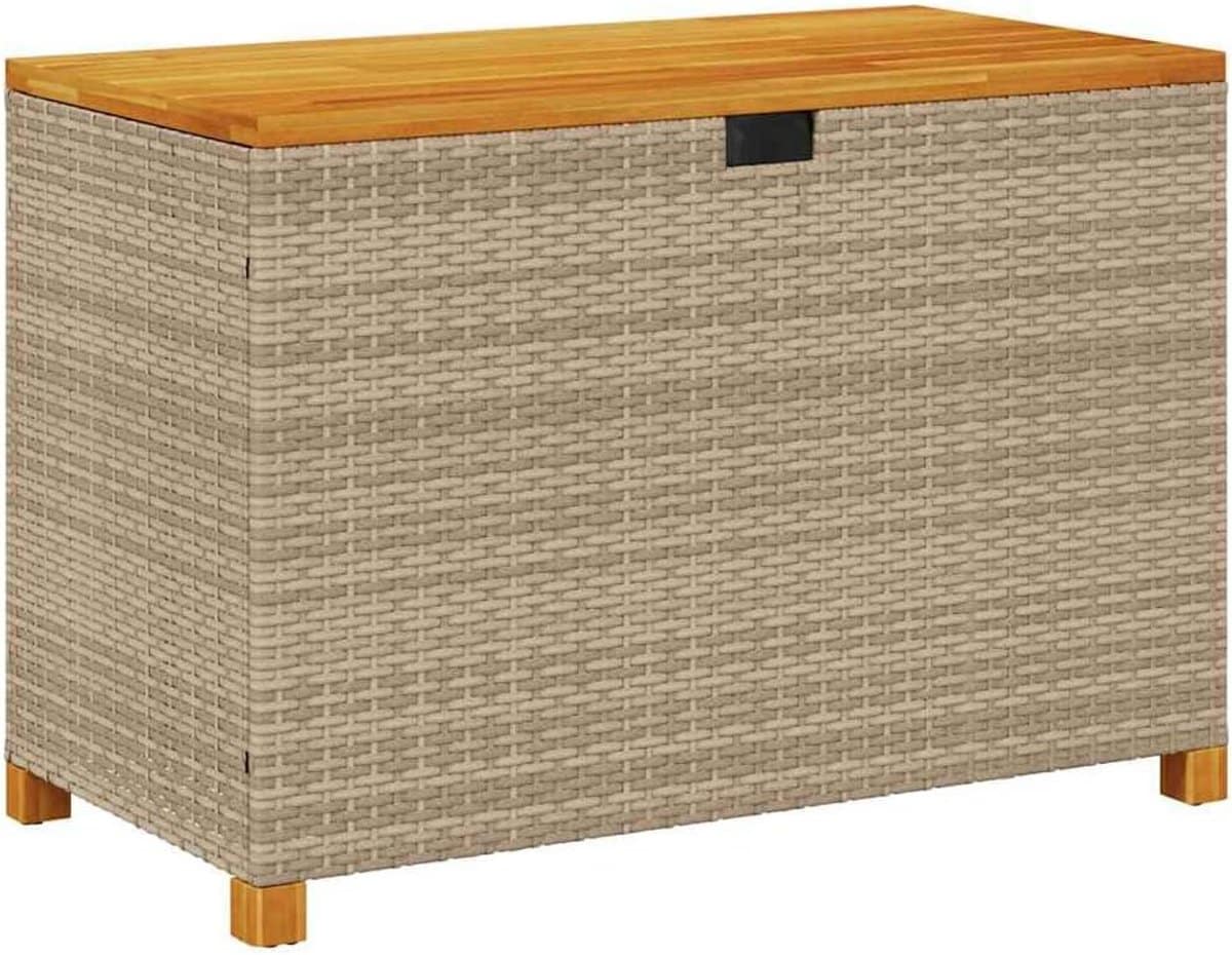 opbergbox tuin poly rattan en acaciahout beige 110x55x63cm