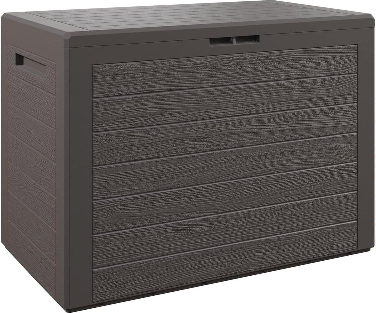 opbergbox voor tuin en balkon, 190l, waterafstotend, bruin houtlook