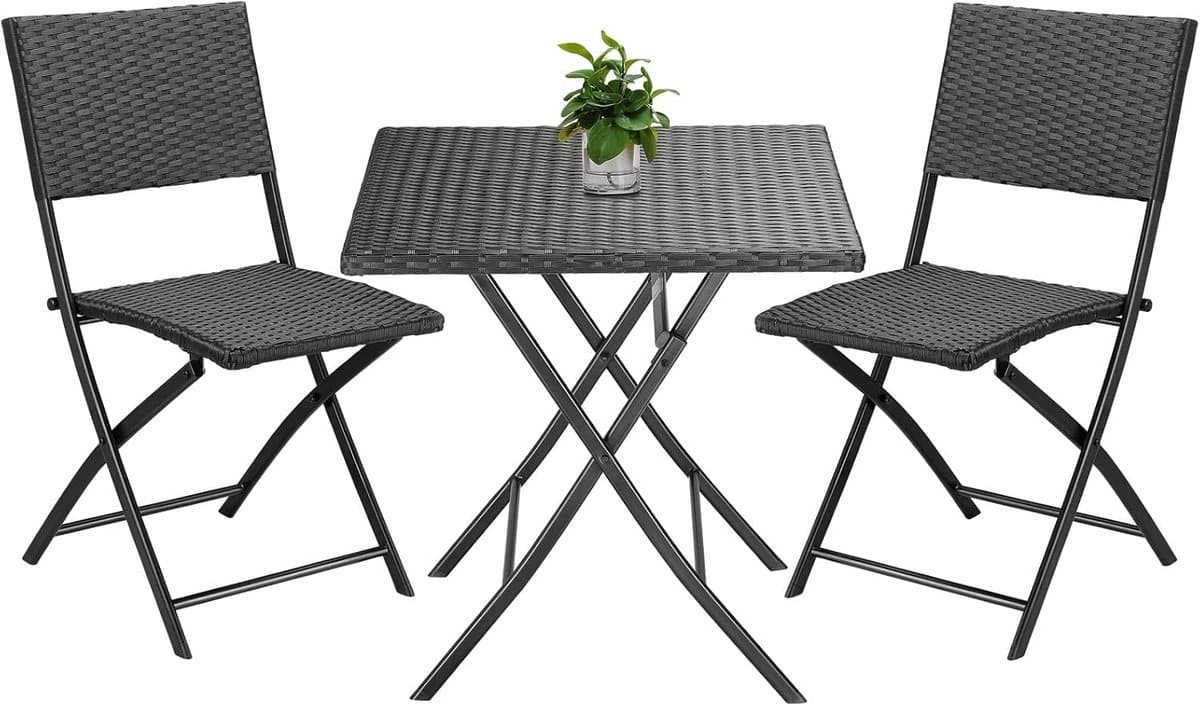 opklapbare balkonset polyrattan zwart 3 delig ruimtebesparend voor balkon