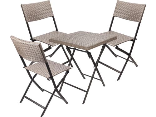Opvouwbare Balkonset met Tafel en 3 Stoelen, Weerbestendig PolyRotan Zitgroep