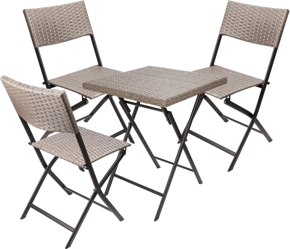 opvouwbare balkonset met tafel en 3 stoelen, weerbestendig polyrotan zitgroep