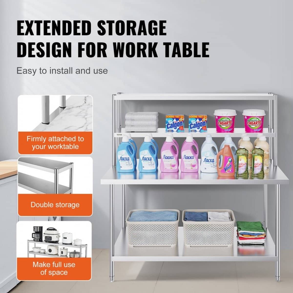opzetrek voor werktafel/voorbereidingstafel dubbele opzetplank afmetingen 152,4 x