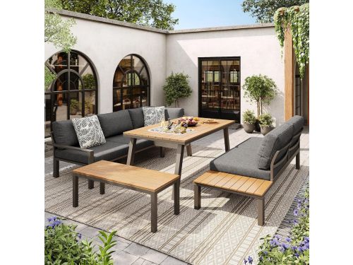 Outdoor loungeset 5-delig 164x177x65 cm - Tuinmeubelset met dubbele bank