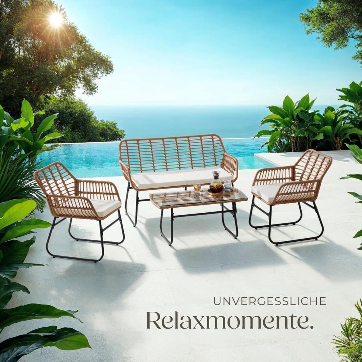 outdoor tuinmeubelset 4 persoons | rotan zitgroep met 1 bank