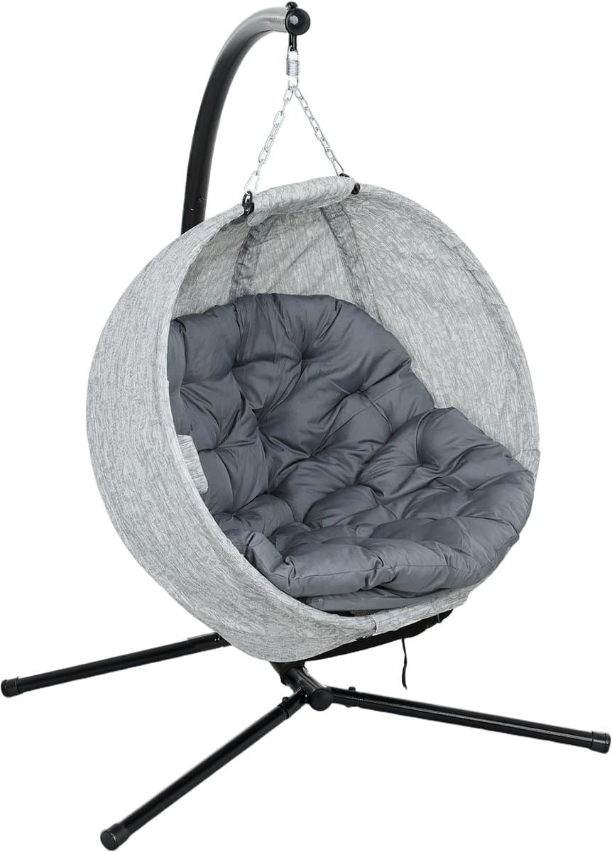 outsunny hangstoel met bekerhouder staal polyester