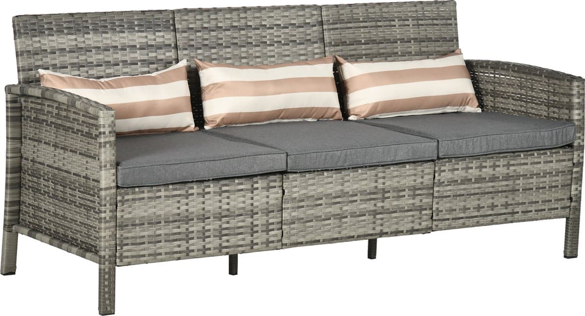 outsunny rotan bank met kussen driezitter wasbaar