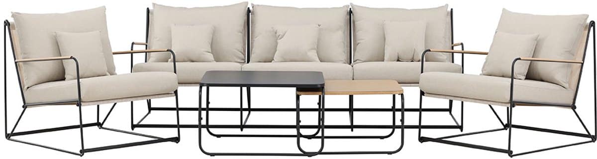 palazzo lounge set 1 bank, 2 stoelen, 2 salontafels zwart.