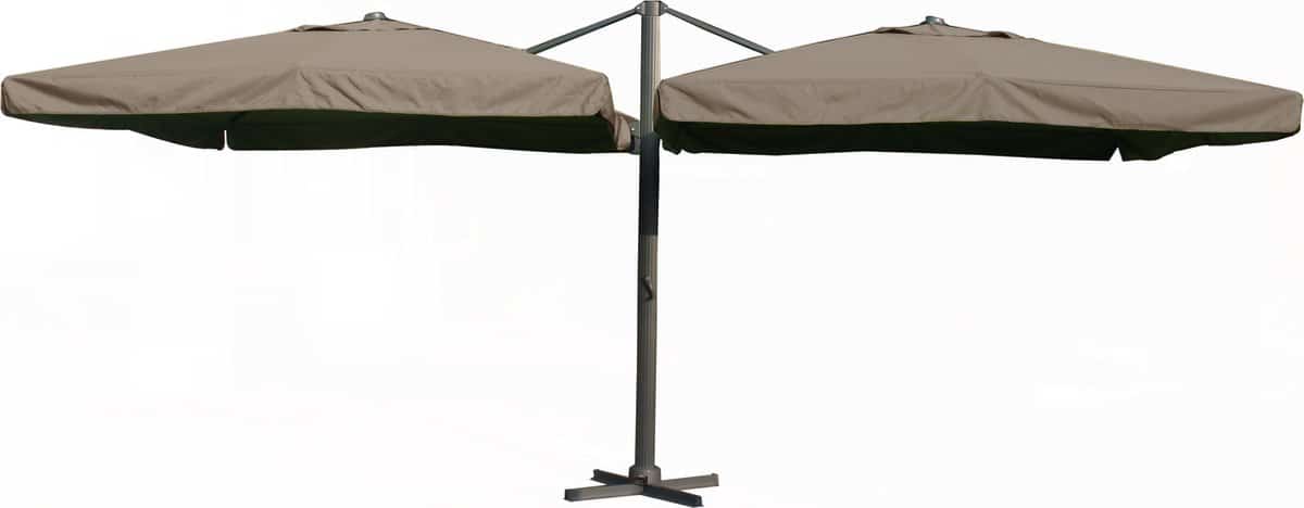 paralux dubbele zweefparasol 2 doeken van 3x3m taupe