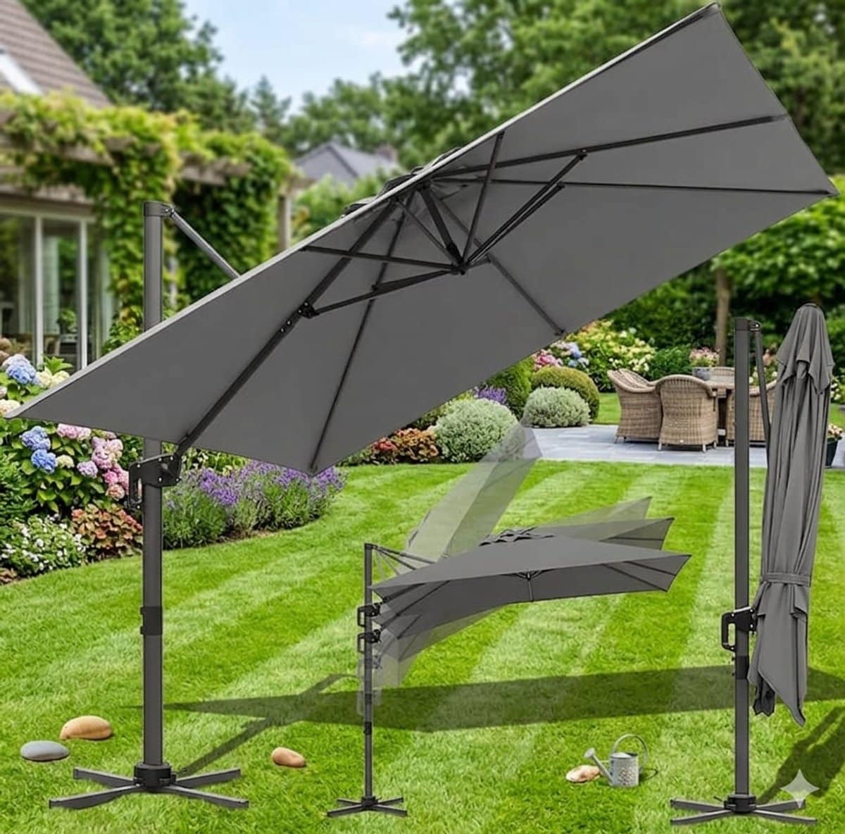 parasol 300×300 cm zweefparasol 360° draaibaar uv50+ kantelbaar aluminium tuinparasol