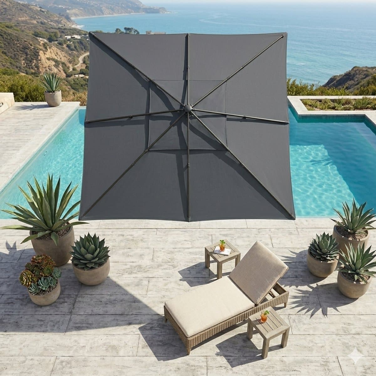 parasol 300×300 cm zweefparasol vierkant 360° draaibaar, kantelbaar