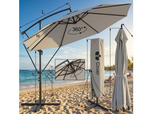 Parasol 300x300 cm zweefparasol vierkant - 360° draaibaar, kantelbaar
