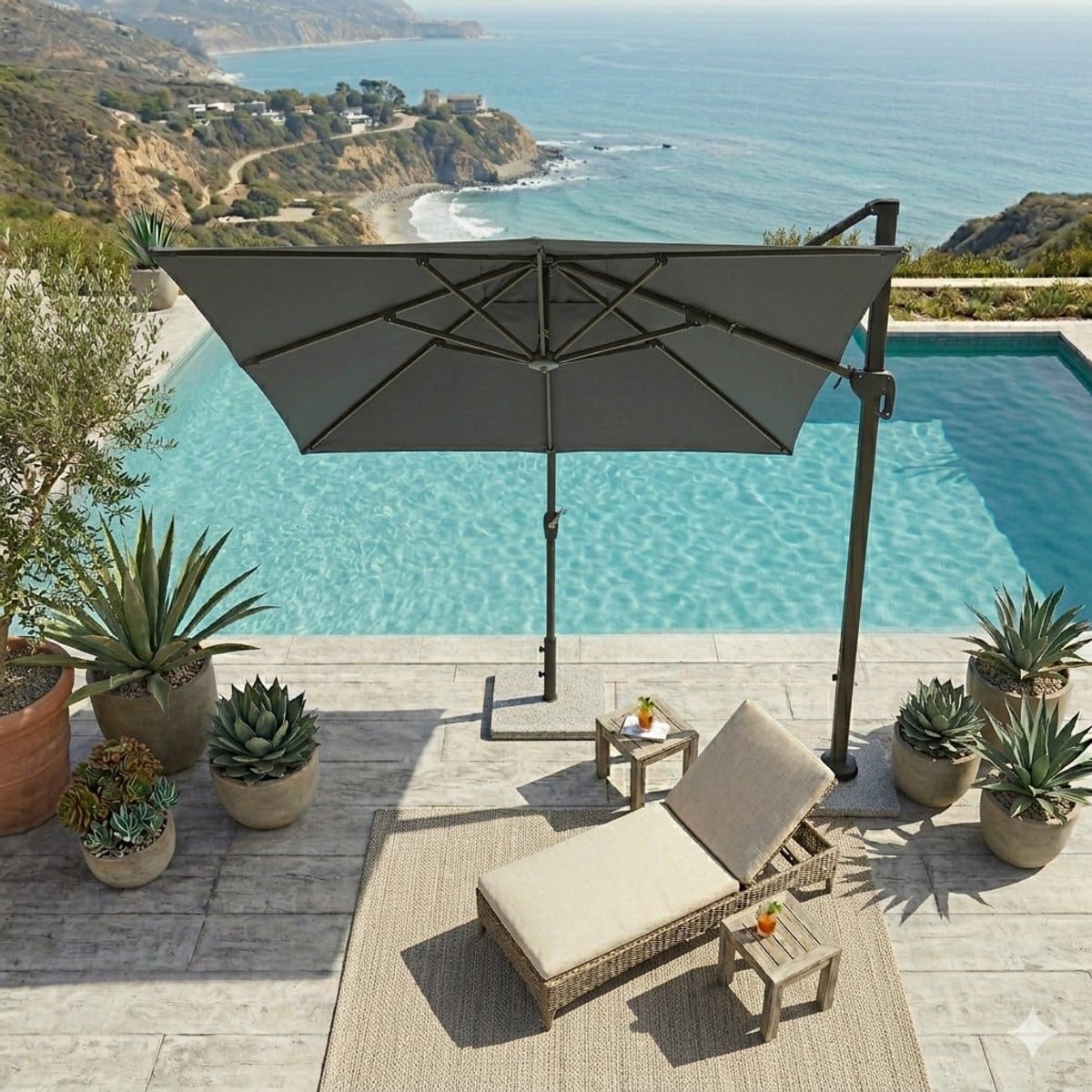 parasol 300×300 cm zweefparasol vierkant 360° draaibaar, kantelbaar