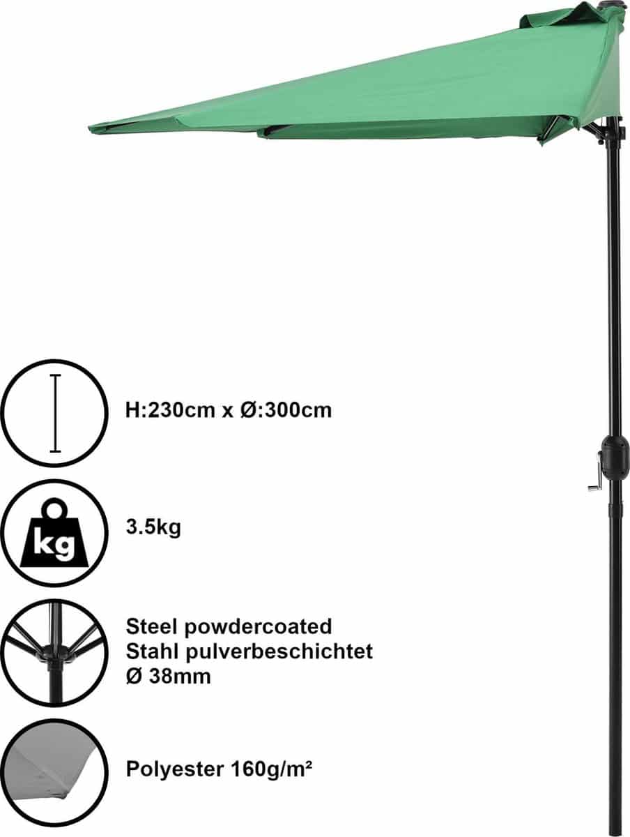 parasol halfrond voor balkons of terrassen groen