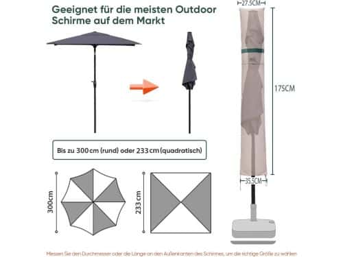 Parasolhoes Ø 300 cm - waterdichte beschermhoes voor parasol met