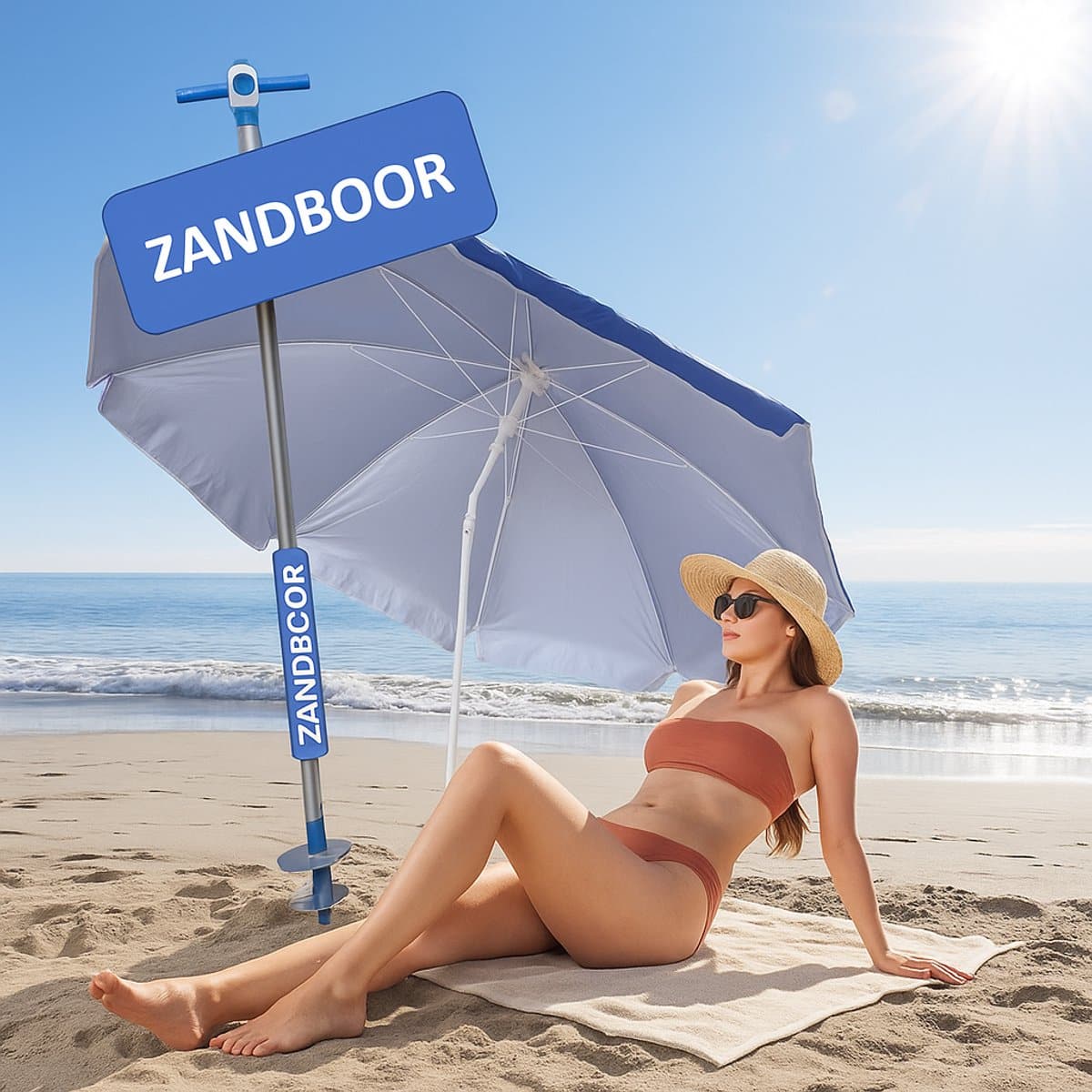 pincho luxe strandparasol 200 cm & lange zandboor effen