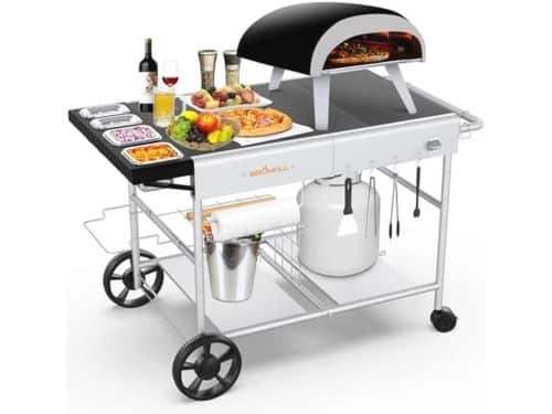 Pizza Oven Grill Tafel met Beweegbaar Topping Station voor Buiten