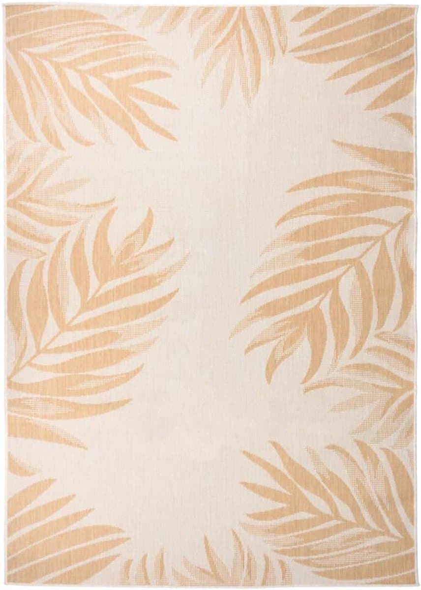 platgeweven buitenkleed met bladpatroon 140×200 cm voor terras en balkon