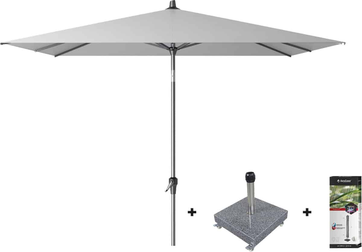 platinum riva stokparasol 2.5×2.5 light grey met voet en