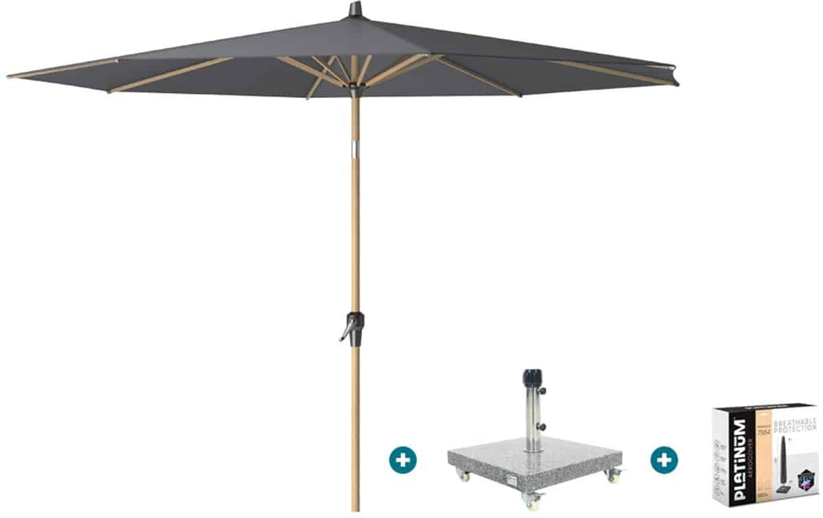 platinum riva stokparasol 3 m. rond teak antraciet met
