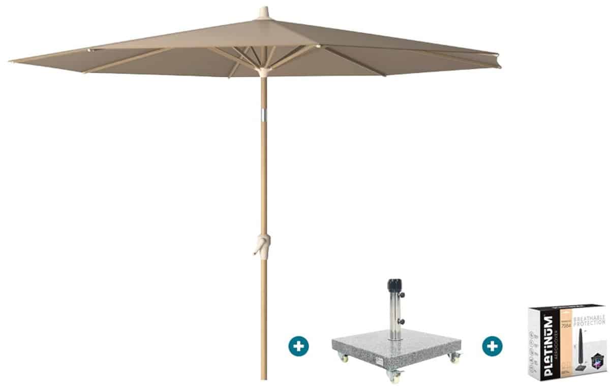 platinum riva stokparasol 3 m. rond teak taupe met