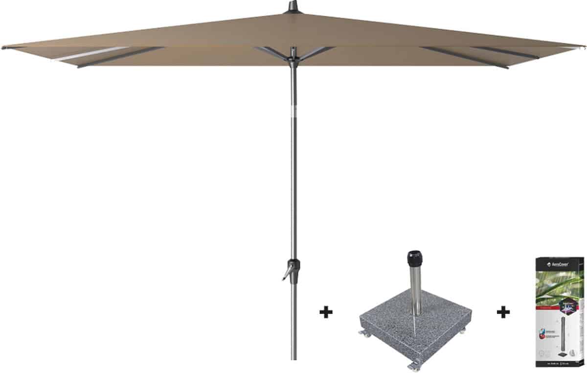 platinum riva stokparasol 3×2 taupe met voet en hoes