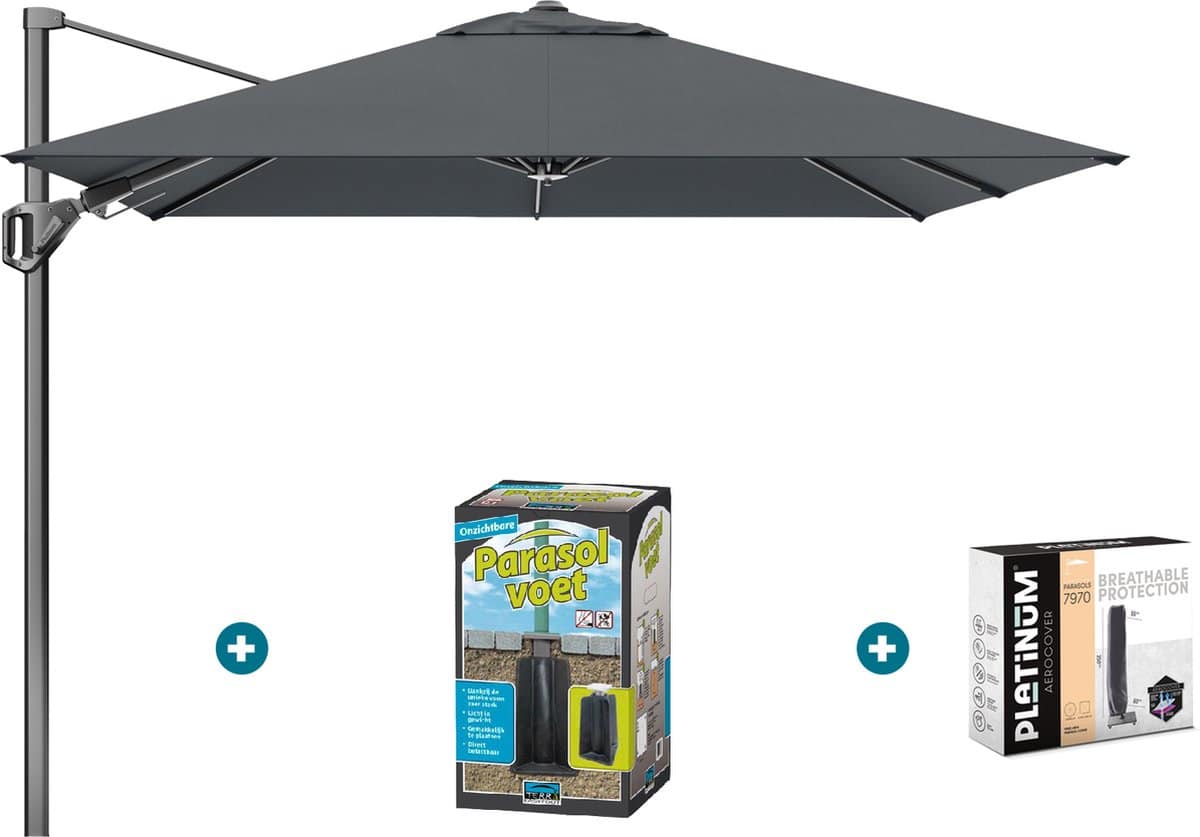 platinum voyager zweefparasol t2 2,7×2,7 antraciet met ingraafvoet en