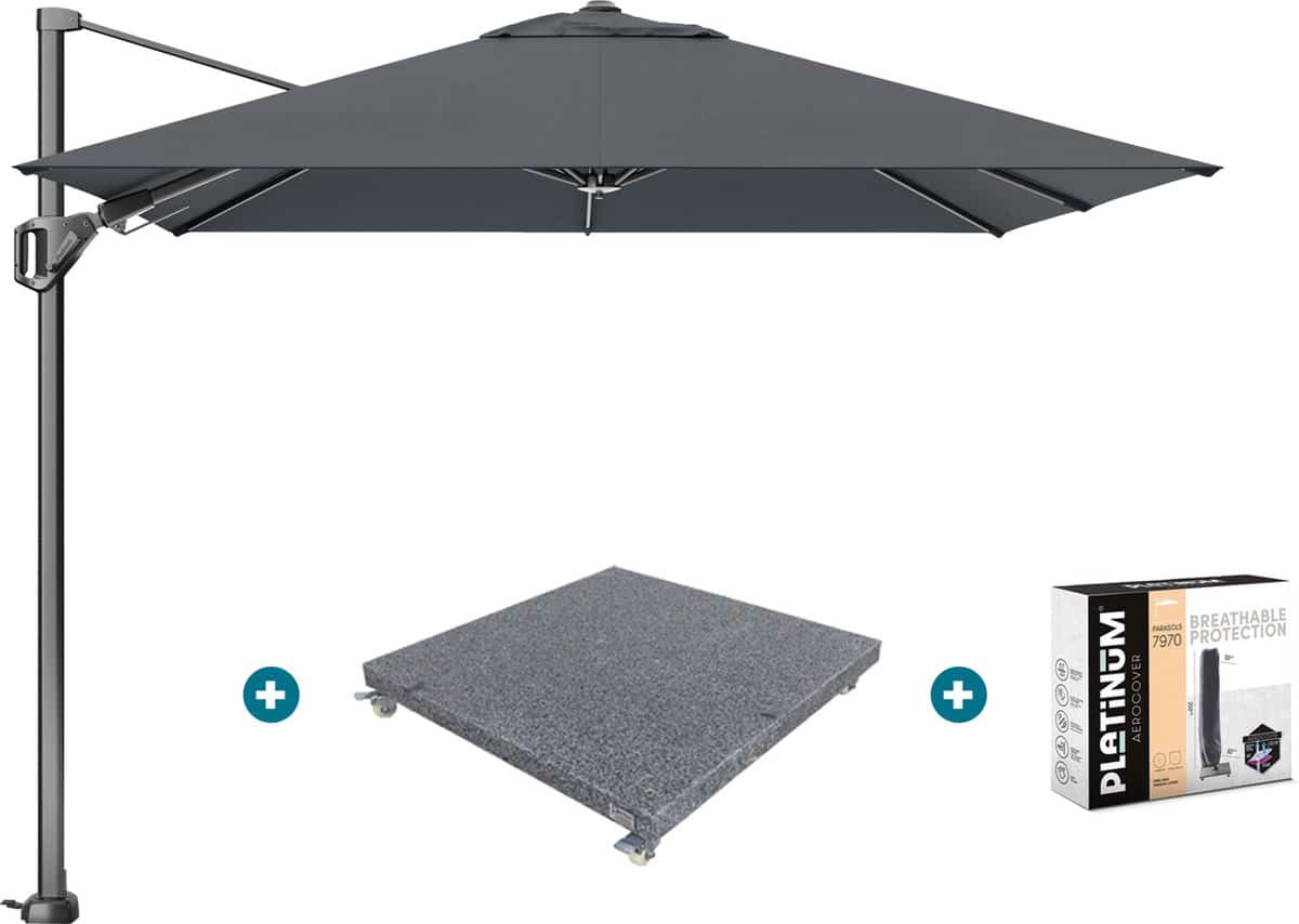 platinum voyager zweefparasol t2 2,7×2,7 m. antraciet met voet