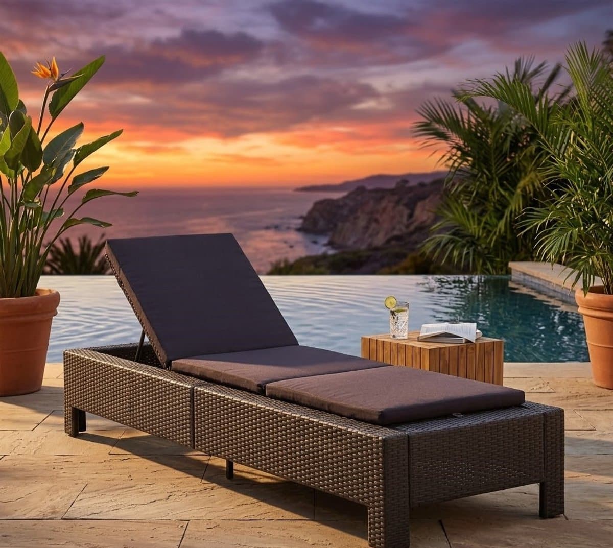 poly rattan ligbed opvouwbaar outdoor sunbed 220 x 75 x