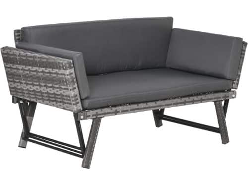 Poly Rotan Tuinbank 2 Zits Loungebank Met Opklapbare Armleuningen
