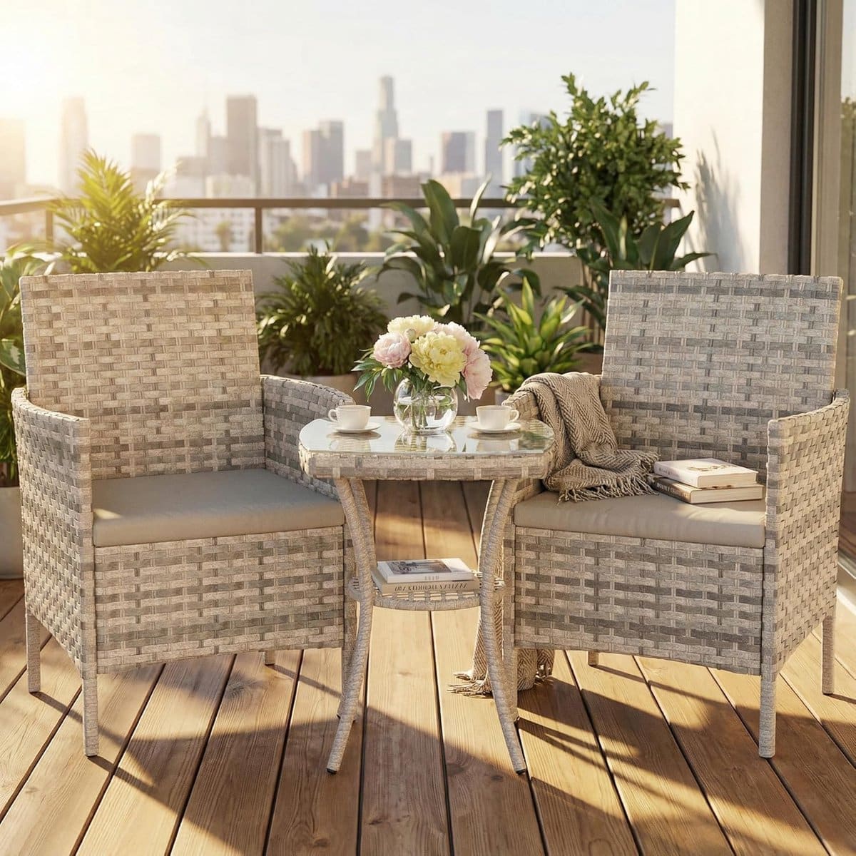 polyrotan balkonset 3 delig 59 x 61 x 84 cm tafel