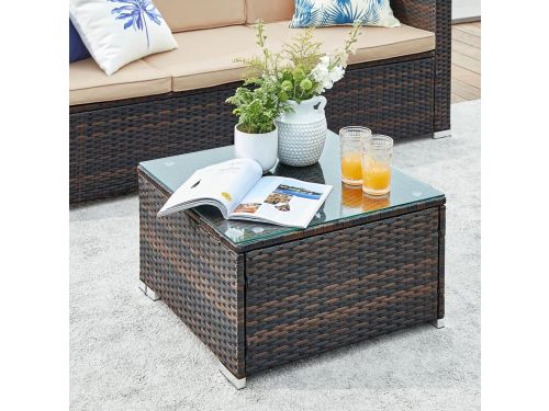 Polyrotan Hoek Loungeset 3-delig Hoekbank met Kruk en Tafel met