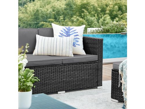 Polyrotan Hoek Loungeset 3-delig Hoekbank met Kruk en Tafel met