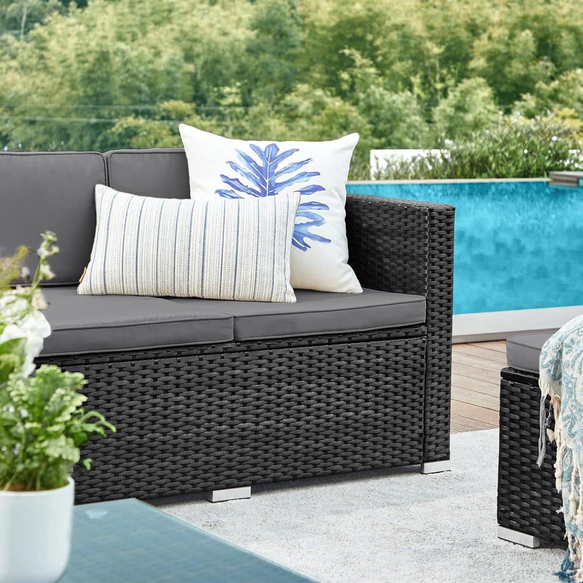 polyrotan hoek loungeset 3 delig hoekbank met kruk en tafel met