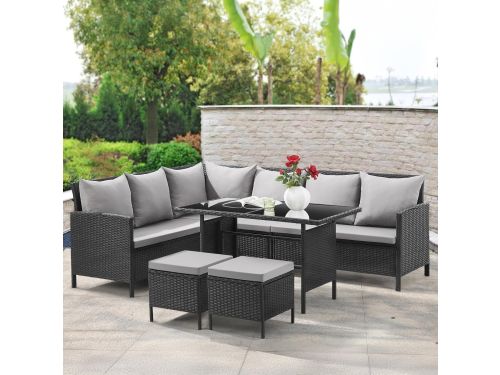 Polyrotan Hoek Loungeset met Eettafel 233 x 167 x 80