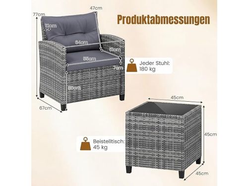 Portofino Elite 3-Delige Luxe Balkonset - Ergonomische Rattan Fauteuils met