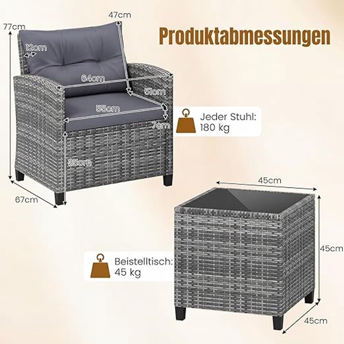 portofino elite 3 delige luxe balkonset ergonomische rattan fauteuils met