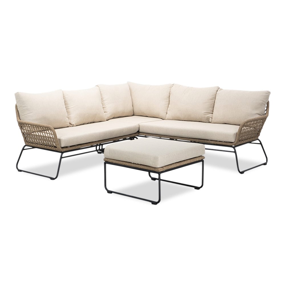 potenza hoek loungeset 5 personen | aluminium + touw | sahara dust | 3 delig 213x213cm