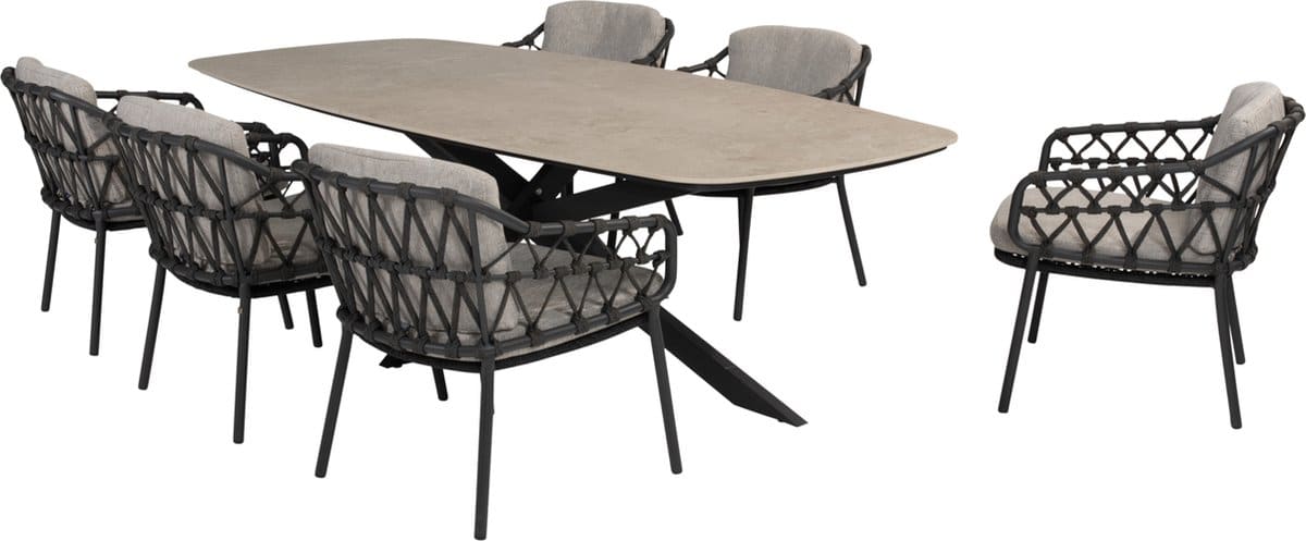 prado calpi barrel dining tuinset 7 delig 240x105xh75 cm keramiek