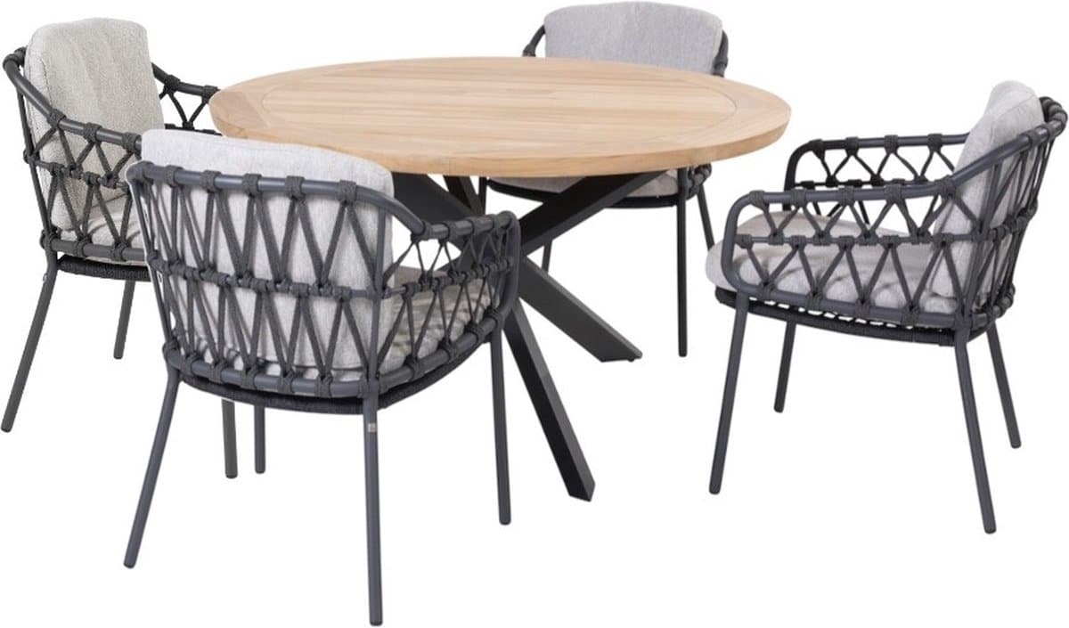 prado calpi dining tuinset 130 cm rond 5 delig rope