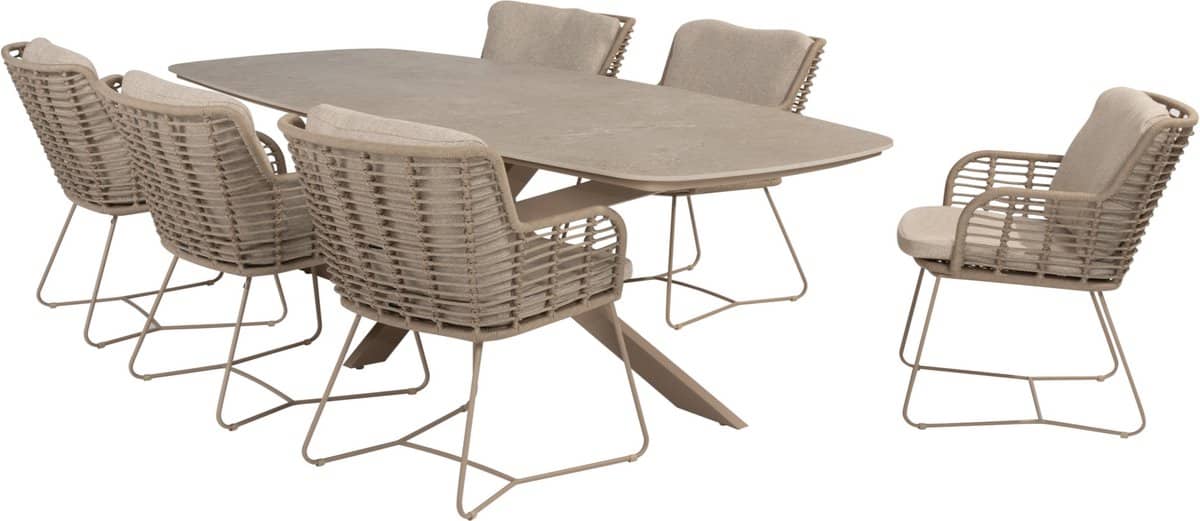 prado fabrice dining tuinset 7 delig 240x105xh75 cm keramiek latte