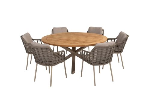 Prado Ø130 cm latte met 6 Puglia stoelen