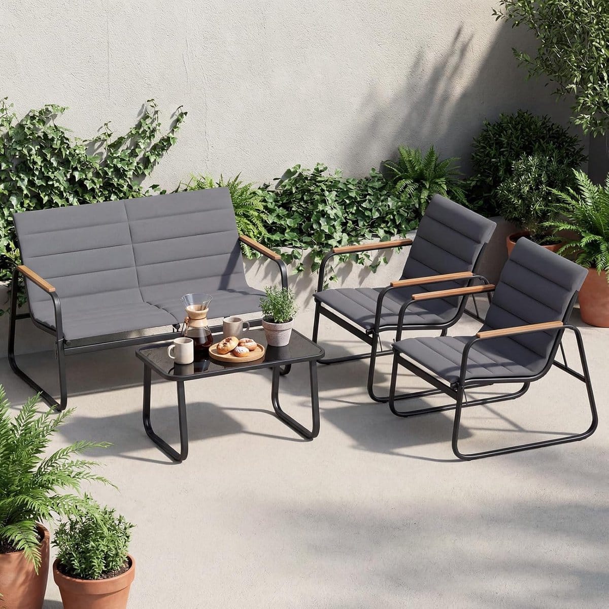 premium 4 delige tuinloungeset met 2 stoelen, 2 zits bank en tafel