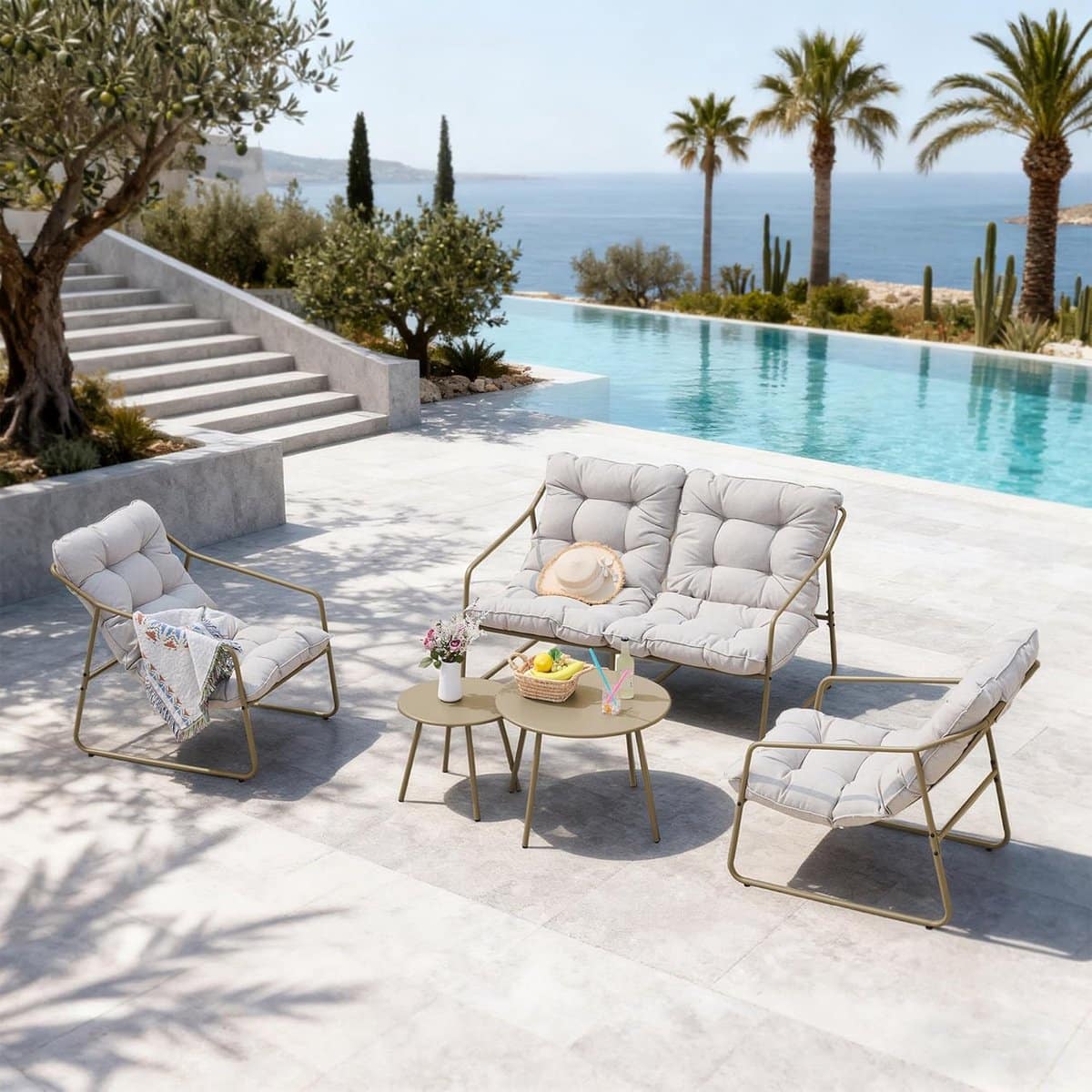 premium 5 delige tuin loungeset beige & grijs luxe outdoor