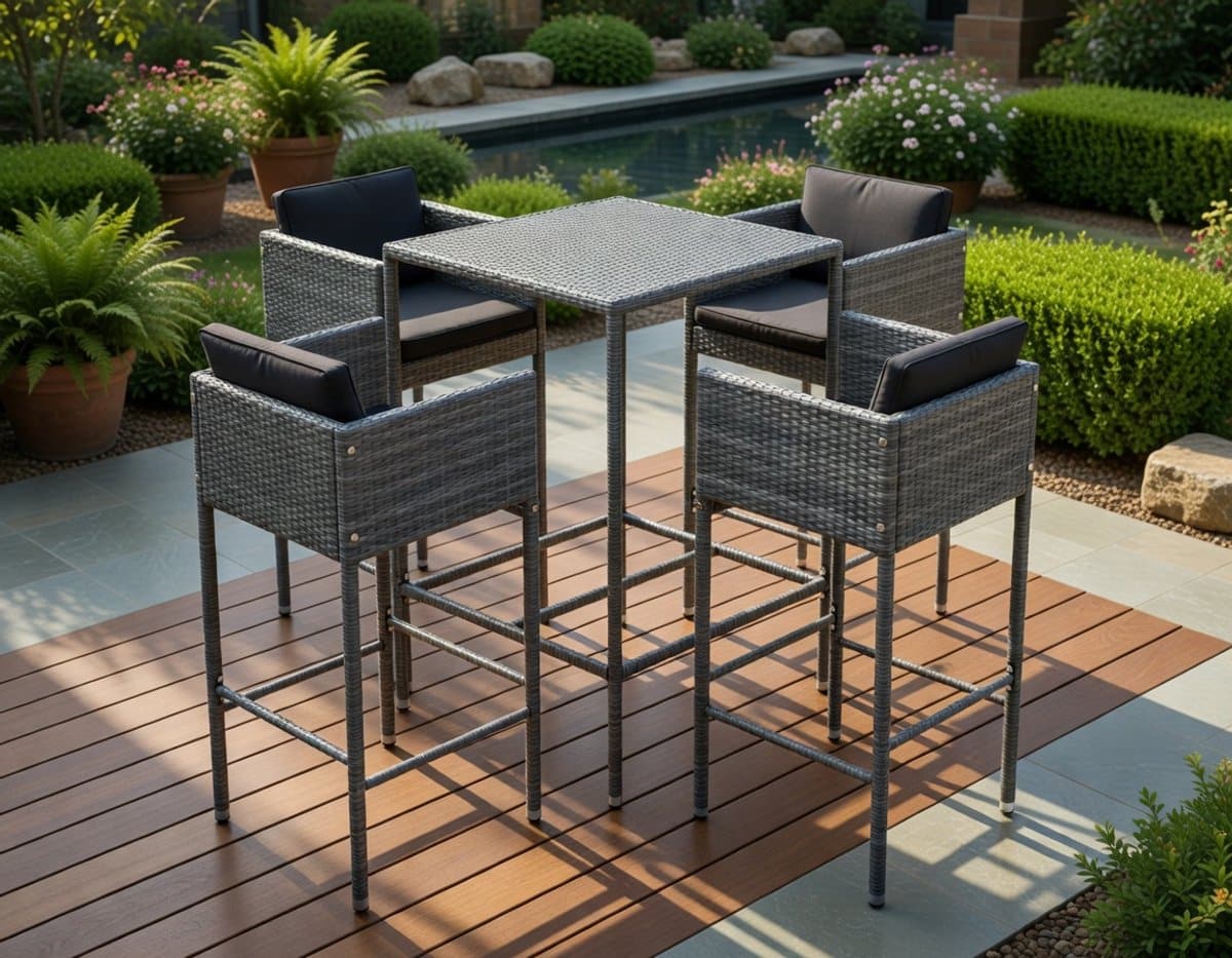 premium 5 delige tuinbarset met kussens modern design, weerbestendig polyrotan