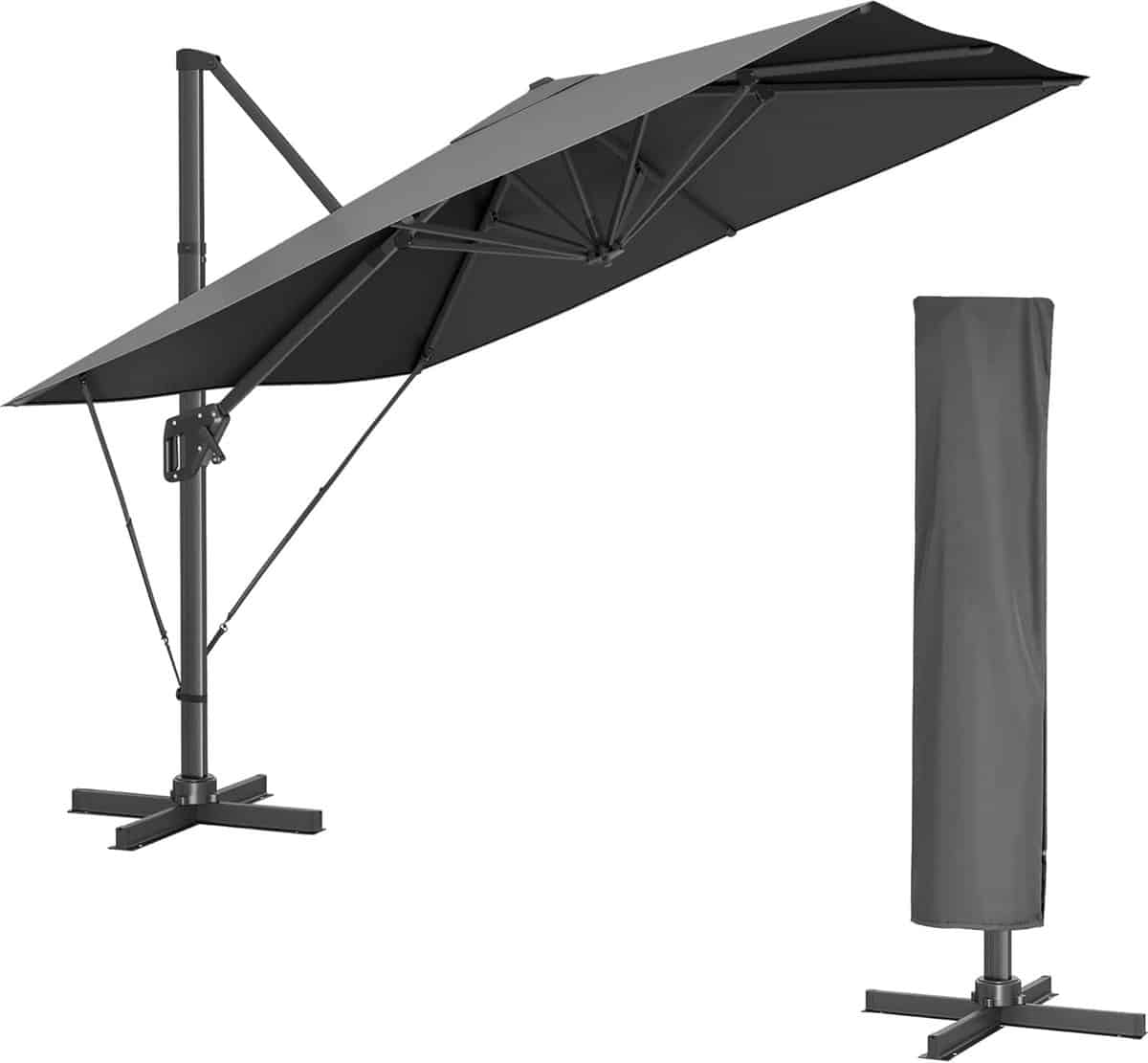 premium vierkante zweefparasol 290 x 290 cm met 360° rotatie