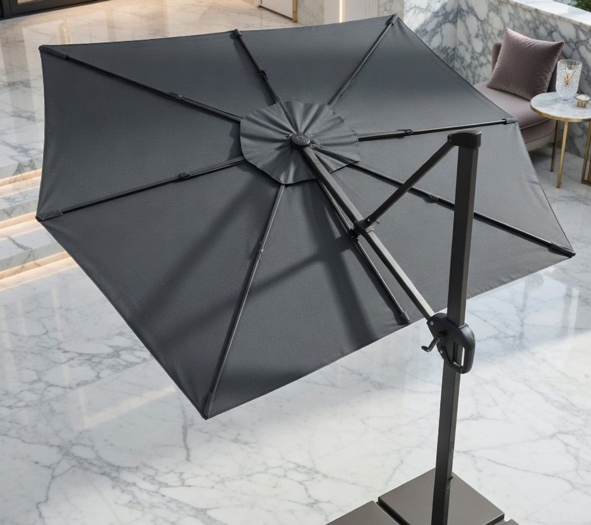 premium zweefparasol 290×290 cm vierkant 360° draaibaar & 4